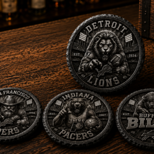 Custom sports slate coaster collection with laser engraved team designs
